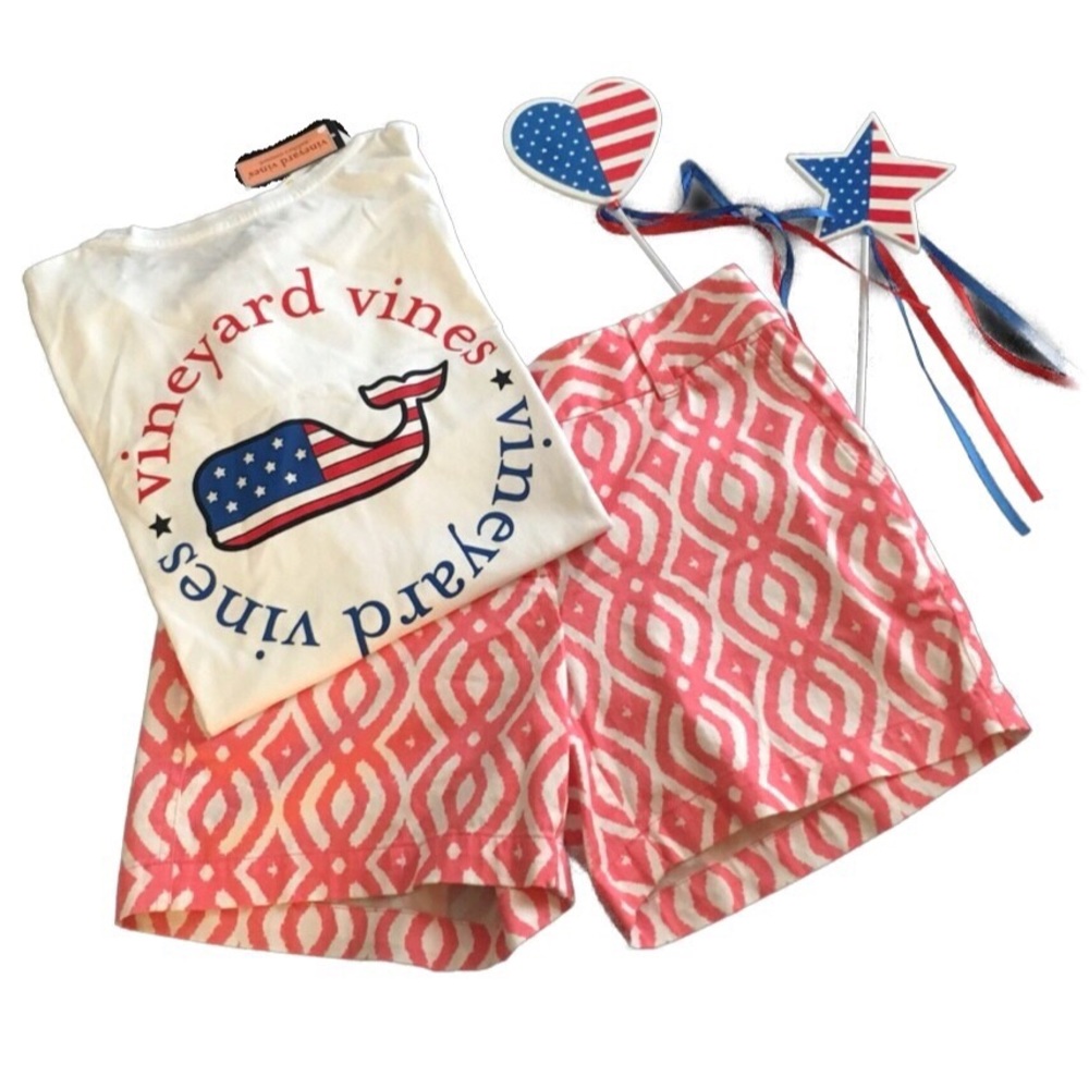 Vineyard Vines Coral Ivory Ikat Tile Print Shorts - Picture 7 of 7